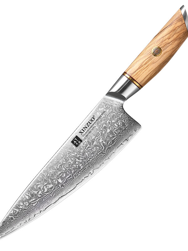 XINZUO 8.3″ Chef Knife (B37-CS) made with 73 layers Damascus steel, designed for versatile kitchen tasks.