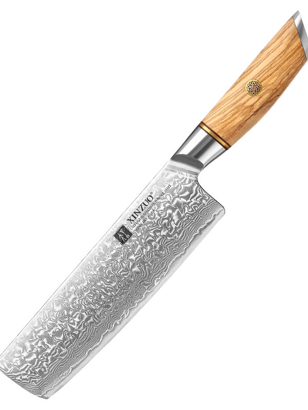 XINZUO 7.1″ Nakiri Knife (B37-XC) made with 73 layers Damascus steel, designed for precise vegetable preparation.