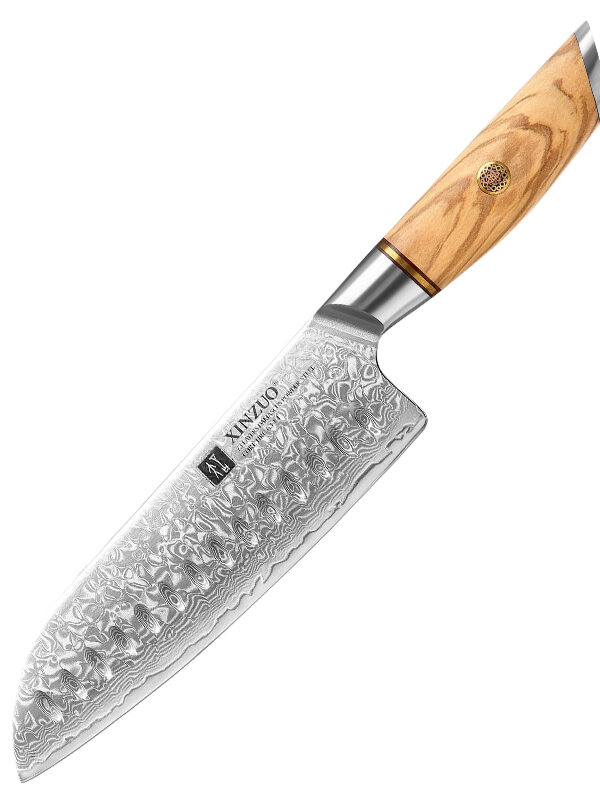 XINZUO 7.1″ Santoku Knife (B37-RS) made with 73 layers Damascus steel, designed for versatile kitchen tasks.