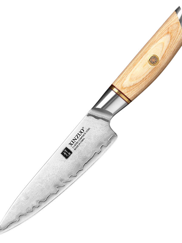 XINZUO 5.1″ Utility Knife (B37S-WY) made with 3 layers composite steel for versatile kitchen tasks.