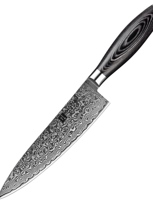 XINZUO 8″ Chef Knife (B20-CS) made with 67 layers Damascus steel, designed for professional slicing tasks.
