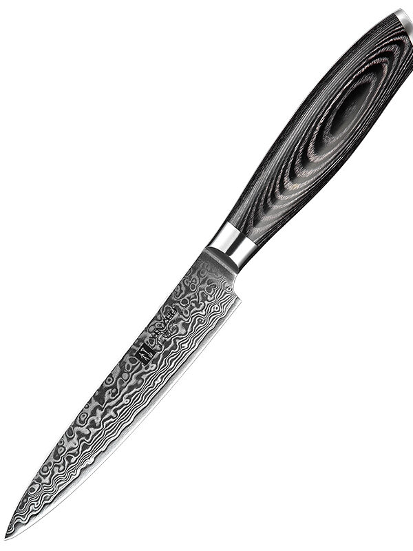 XINZUO 5″ Utility Knife (B20-WY) made with 67 layers Damascus steel for precise kitchen tasks.