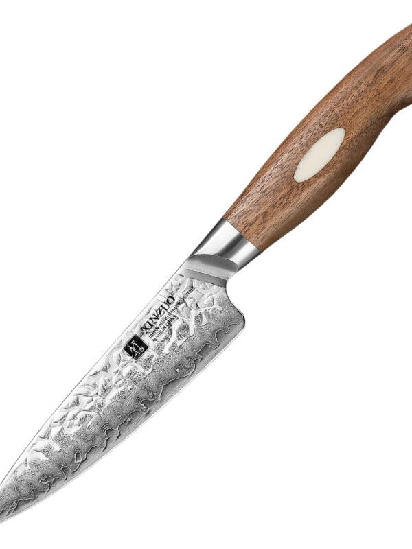 XINZUO 5.1″ Utility Knife (B46W-WY) made with 67 layers Damascus steel for efficient slicing tasks.