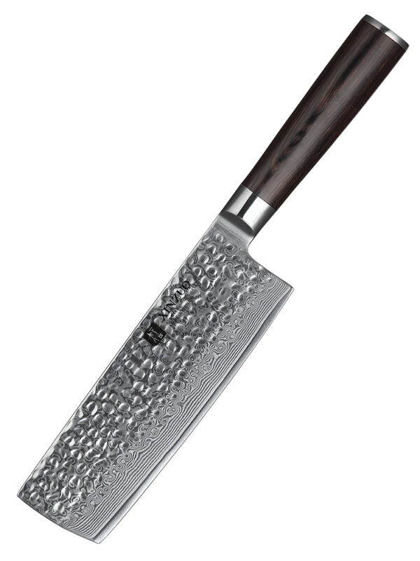 XINZUO 6.7″ Nakiri Knife (B1H-XC) made with 67 layers Damascus steel, designed for efficient vegetable slicing.