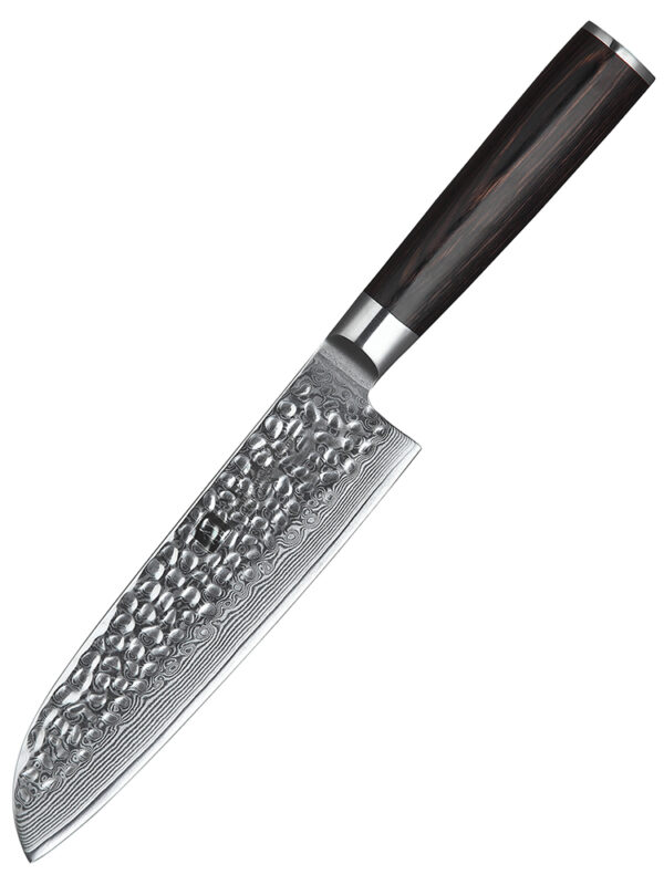 XINZUO 6.9″ Santoku Knife (B1H-RS) made with 67 layers Damascus steel, designed for versatile kitchen tasks.
