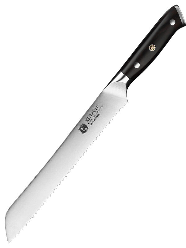 XINZUO 9″ Bread Knife (B13S-MB) made from German 1.4116 steel, designed for clean and precise bread slicing.