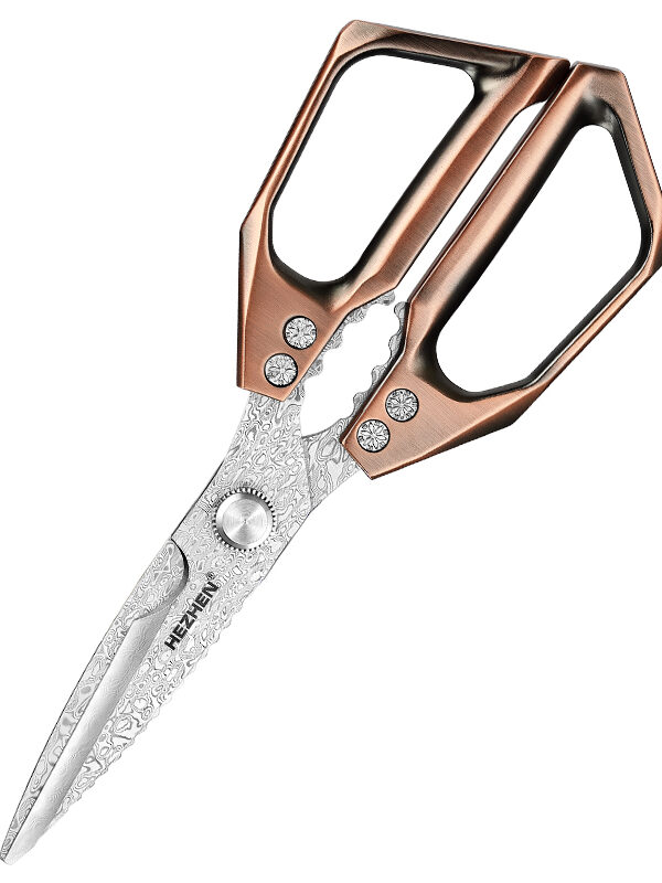 Hezhen Damascus Kitchen Scissors made with Bronzing Aluminium Alloy Handle