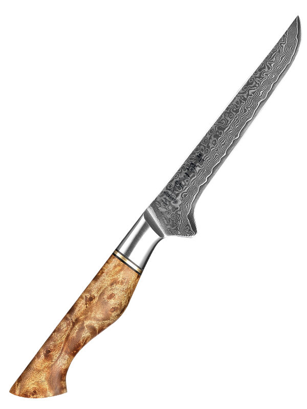 HEZHEN 6.1″ Boning Knife (B30-TG) made with 67 layers Damascus steel, designed for precision meat deboning.
