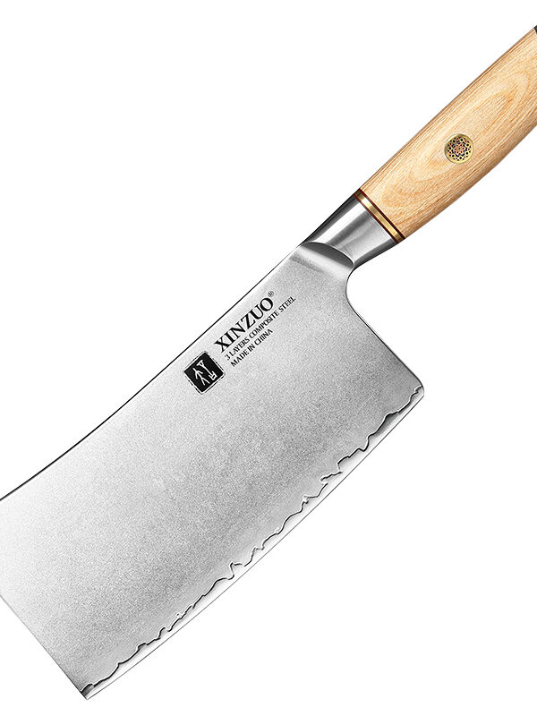 XINZUO 7″ Bone Chopper Knife (B37S-KG) crafted with 3 layers composite steel, designed for precise chopping tasks.