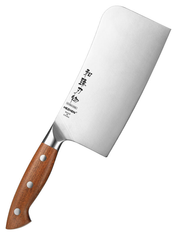 HEZHEN 6.8″ Bone Chopper Knife (X02-KG) made from 5Cr15MoV steel, designed for precise bone chopping tasks.