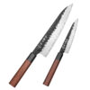 HEZHEN 2 PCS Knife Set, 3 Layers Composite Steel, Red Wood+ Black Buffalo Horn Handle (PM8S-A2C)
