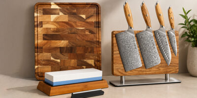 Chef knife care essentials featuring cutting boards