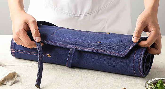 chef knife bag storing professional kitchen knives
