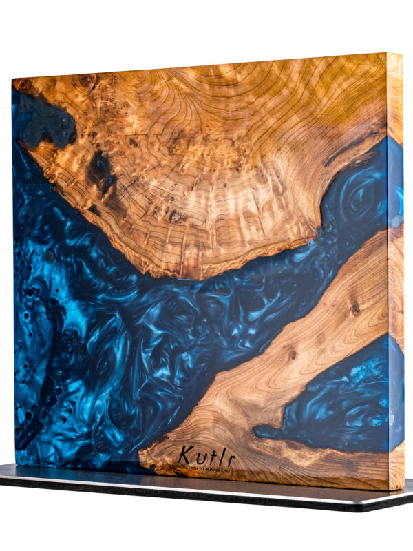 KUTLR Magnetic Knife Holder Stand – Burl Wood & Blue Resin (KB-6)